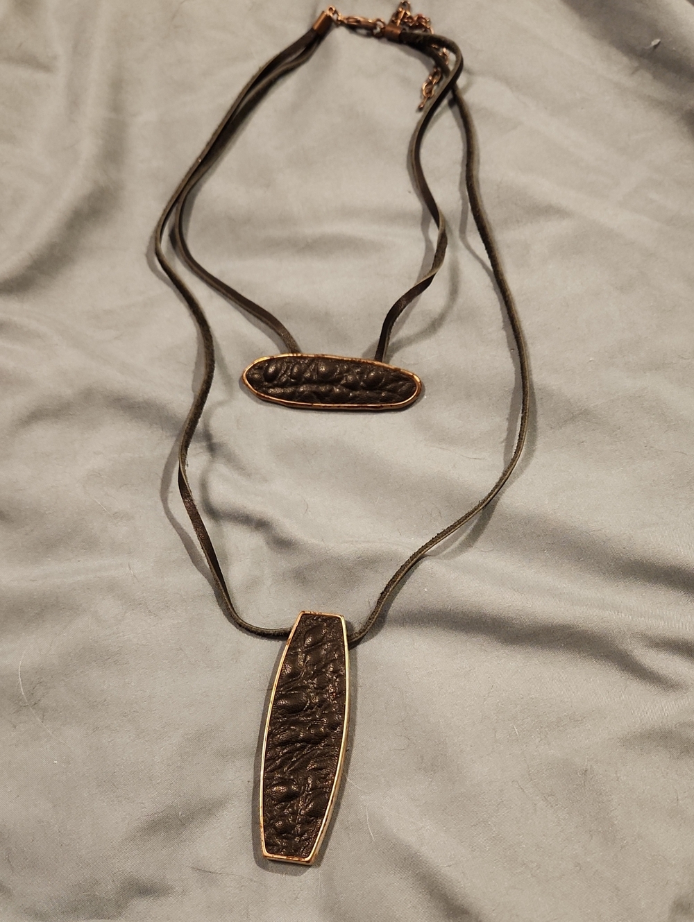 Black Textured Double Pendant Necklace - Women Accessories
